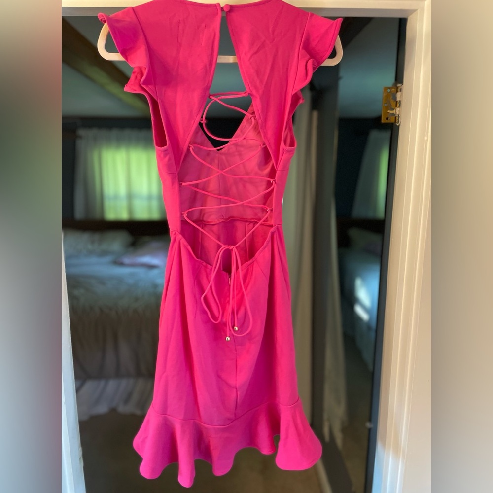 Hello Molly Hot Pink Ruffle Mini Dress - Picture 4 of 4